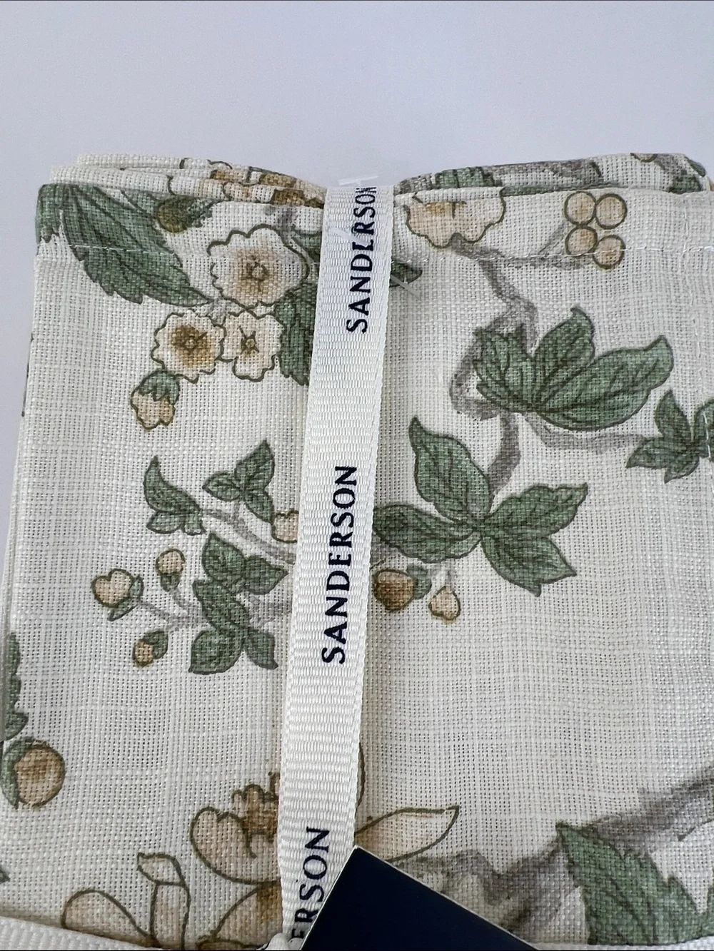 Sanderson Floral Linen Napkins in Green and Cream 100% Cotton Set of 8 NEW